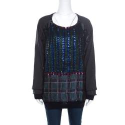 Marni Multicolor Crystal Embellished Bodice Detail Raglan Sleeve Pullover M