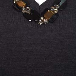 Marni Dark Grey Wool Crystal Embellished V Neck Sweater M