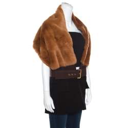 Pre Owned Marni Bicolor Rabbit Fur and Wool Blend Belted Scarf Style Vest ( One Size )