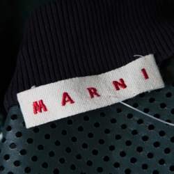 Pre Owned Marni Emerald Green Perforated Leather Floral Embellished Detail Bomber Jacket S