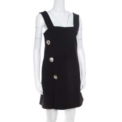 Pre Owned Marni Black Crepe Crystal Embellished Button Detail Pinafore Dress M