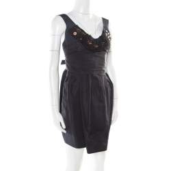 Marni Pine Green Silk Embellished Plunge Neck Mini Dress S 