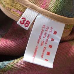 Pre Owned Marni Gold Floral Jacquard Frayed Trim Detail Cap Sleeve Top S