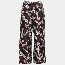 Pre Owned Marni Dark Raisin Honan Kew Print Cotton Silk Wide Leg Trousers S