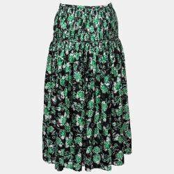 Marni Fern Green Floral Print Silk Pleated Midi Skirt S