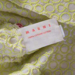 Pre Owned Marni Cream and Lime Green Embroidered Cotton Sleeveless Peplum Crop Top S