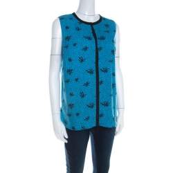 Marni Blue and Black Printed Cotton Sleeveless Top M