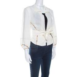 Marni Off White Linen Contrast Piping Detail Belted Jacket M
