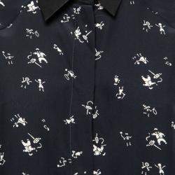 Pre Owned Marni Navy Blue Printed Silk Ruffled Detail Sleeveless Shirt M