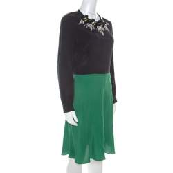 Pre Owned Marni Multicolor Silk Colorblock Floral Embellished Neckline Short Dress M 