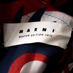 Marni Red & Blue Mixed Print Silk Blend Short Sleeve Dress M