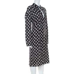 Pre Owned Marni Dark Brown Crystal Print Silk Flared Dress M