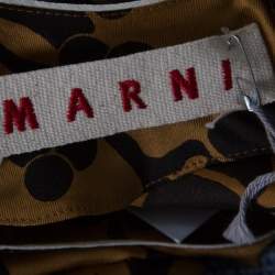 Pre Owned Marni Mustard Yellow and Black Printed Silk Short Sleeve Shift Dress L