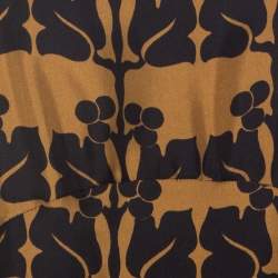 Pre Owned Marni Mustard Yellow and Black Printed Silk Short Sleeve Shift Dress L