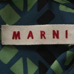 Pre Owned Marni Slate Blue and Green Abstract Geometric Printed Silk Shift Dress M