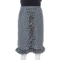 Marni Blue and White Polka Dot Printed Coated Silk Ruffle Detail Skirt S 