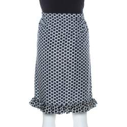 Marni Blue and White Polka Dot Printed Coated Silk Ruffle Detail Skirt S 