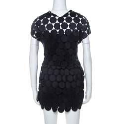 Marni Navy Blue Cotton Blend Macrame Dot Peplum Tunic S