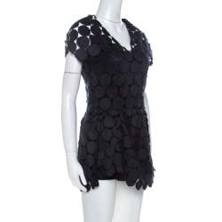 Marni Navy Blue Cotton Blend Macrame Dot Peplum Tunic S