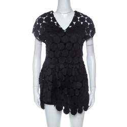 Marni Navy Blue Cotton Blend Macrame Dot Peplum Tunic S