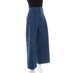 Pre Owned Marni Blue Denim Cropped Wide Leg Pants L