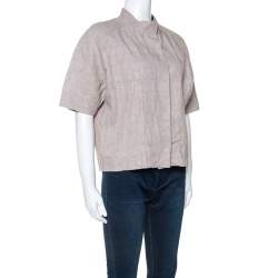 Marni Beige Linen Press Button Short Sleeve Top S