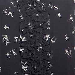 Pre Owned Marni Navy Blue Printed Silk Ruffled Detail Shift Dress M