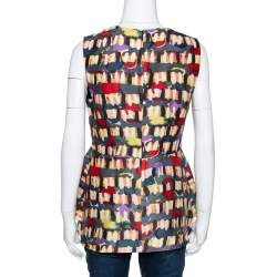 Marni Multicolour Abstract Printed Wool Blend Peplum Detail Sleeveless Top M