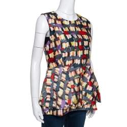 Marni Multicolour Abstract Printed Wool Blend Peplum Detail Sleeveless Top M