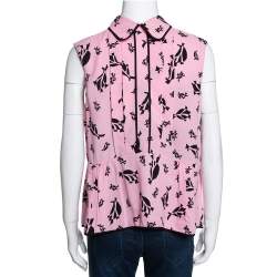Marni Pink Crepe Abstract Print Dual Collar Sleeveless Top M