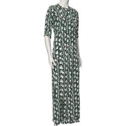 Marni Green Printed Crepe Pleated Front Detailed Maxi Dress S