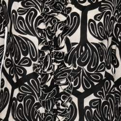 Pre Owned Marni Black Printed Cotton Ruffled Trim Detail Button Front Shirt S