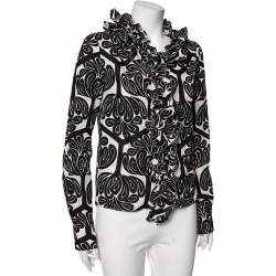 Pre Owned Marni Black Printed Cotton Ruffled Trim Detail Button Front Shirt S