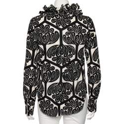 Pre Owned Marni Black Printed Cotton Ruffled Trim Detail Button Front Shirt S