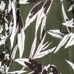 Marni Green Leaf Print Crepe Ruched Midi Dress M