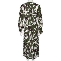 Marni Green Leaf Print Crepe Ruched Midi Dress M