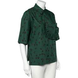 Marni Green Printed Ruffled Trim Pocket Detailed Button Front Shirt S 