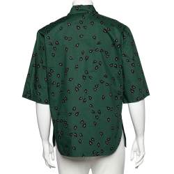 Marni Green Printed Ruffled Trim Pocket Detailed Button Front Shirt S 