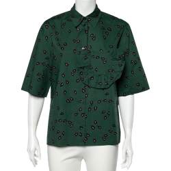 Marni Green Printed Ruffled Trim Pocket Detailed Button Front Shirt S 