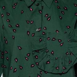 Marni Green Printed Ruffled Trim Pocket Detailed Button Front Shirt S 