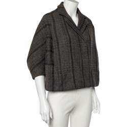 Pre Owned Marni Grey Checkered Wool Oversized Cropped Jacket M
