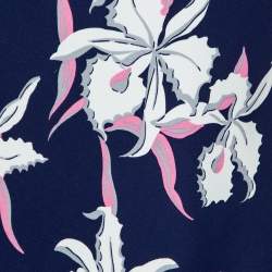 Pre Owned Marni Navy Blue Floral Printed Silk Georgette Asymmetric Dress M