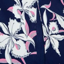 Pre Owned Marni Navy Blue Floral Printed Silk Georgette Asymmetric Dress M