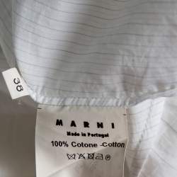 Pre Owned Marni Off-White Striped Cotton Neck Tie Detailed Oversized Belted Dress S