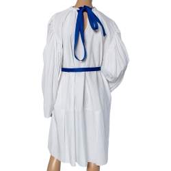 Pre Owned Marni Off-White Striped Cotton Neck Tie Detailed Oversized Belted Dress S