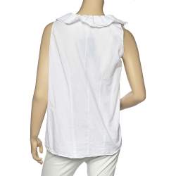 Pre Owned Marni White Cotton Ruffle Detail Sleeveless Top M