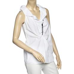 Pre Owned Marni White Cotton Ruffle Detail Sleeveless Top M