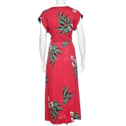 Pre Owned Marni Dark Pink Floral Printed Crepe Maxi Dress L
