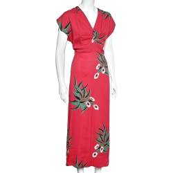 Pre Owned Marni Dark Pink Floral Printed Crepe Maxi Dress L