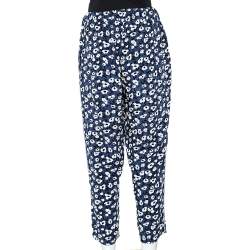 Pre Owned Marni Navy Blue Floral Printed Silk Cropped Trousers M